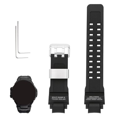 XIW Compatible for 16mm Casio 10493622 GA-1000 GA-1100 GW-A1000 GW-A1100 GW-4000 G-1400 GWA-1000 Resin Watch Band with Steel Buckle Replacement for women Wirstband Strap men wirst Bracelet, Black