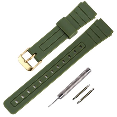 TPU Watch Strap Replacement for Casio F-91W/F-84/F-94/F-105/F-108/A-158watch bands for men and Women (ArmyGreen/Black Buckle)