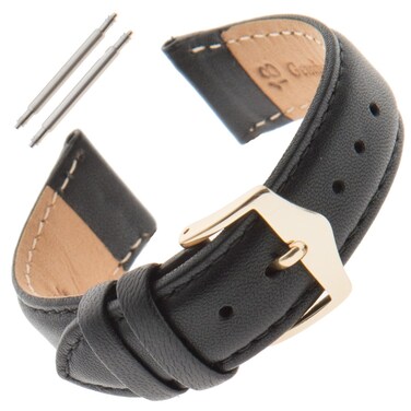 Gilden 16-18mm Unisex Genuine Lambskin Padded Black Watch Strap LS16-0118 (18 millimeter end width, Black)