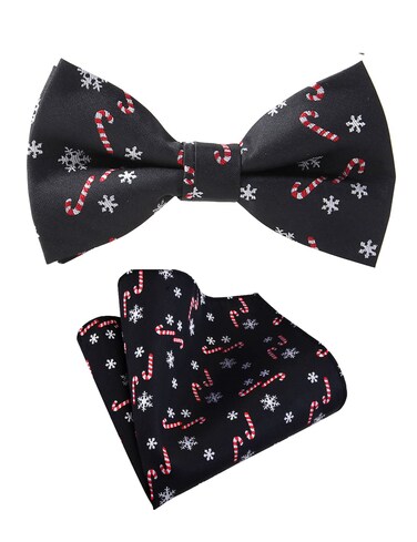 Branduce Black Christmas Bow Tie Party Holiday Theme Bowties Snow Pattern Xmas Bowtie with Handkerchief (BB02-20)