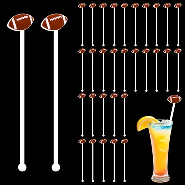 Nuogo 30 Pcs Football Swizzle Stir Sticks Coffee Bar Cocktail Stirrers 6 Inch Drink Plastic Sports Club Cocktail Swizzle Stick Sports Decoration Favors Reusable for Party Coffee Bar Decor