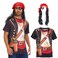 Vegove Novelty Men's Pirate Costume T-Shirts Set, 3D Pirate Tee Shirts Pirate Wig &amp; Eye Patches for Halloween Dress up (Wig Set, XL)