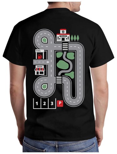 Playmat Car Track Shirt for Dad Gifts for Dads Fathers Day Play Cars Roads on Back Mens T-Shirt X-Large Black