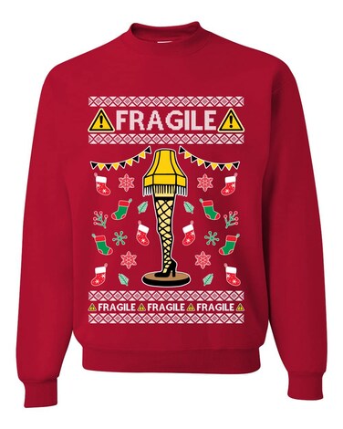 Wild Bobby Fragile Leg Lamp Movie Ugly Christmas Sweater Unisex Crewneck Graphic Sweatshirt, Red, Large