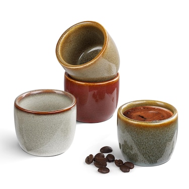 ZEBERBO Ceramic Espresso Cups Set of 4, Double Walled 2oz Espresso Coffee Mugs for Eespresso Cups, Special glazed Demitasse Cups Expresso Coffee Cup for Espresso Machine