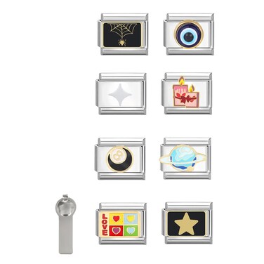 ITingstere Italian Silvery Charms Sets 10pcs Assorted Charms and Opening Tools 9mm Modular Charm Bracelet Link Handmade DIY Jewelry Gifts