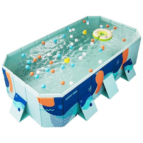 Buric Foldable Pool Non-Inflatable Swimming Pool for Family Adults Hard Plastic Shell Collapsible Rectangle Swimming Pool for Outside Backyard Portable Pet Dog Pool (2.6m)