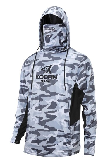 KOOFIN GEAR Performance Hooded Fishing Shirt Long Sleeve Hoodie Sun Protection ;Grey;Large