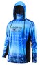 Performance Fishing Hoodie with Face Mask Sunblock Shirt Hooded Long Sleeve with Drawstrings Pocket,Blue, Small