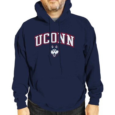 Campus Colors Adult Arch &amp; Logo Soft Style Gameday Hooded Sweatshirt (UCONN Huskies - Navy, Large)