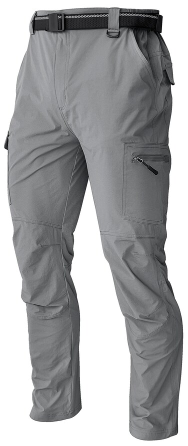 Men's Cargo Work Hiking Pants Lightweight Water Resistant Quick Dry Fishing Travel Camping Outdoor Breathable Multi Pockets Light Grey XL
