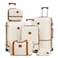 Joyway Luggage Set 3 Piece Suitcase Sets with Spinner Wheel,Hardside Expandable Travel Laggage with TSA Lock (13/20/24/28 White brown