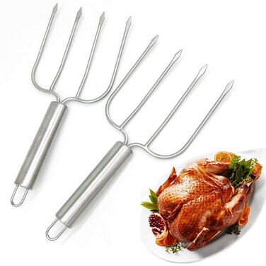 KAYCROWN Stainless Steel Turkey &amp; Roast Lifters, Set of 2 - Turkey and Poultry Lifters Roaster Poultry Forks Great for Thanksgiving, Transfer Turkey or Ham Easily