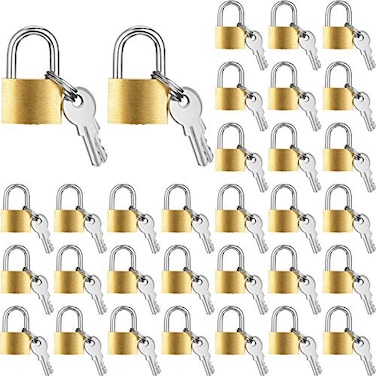 Hotop 32 Pieces Mini Padlock Small Solid Brass Locks 1.25'' with 3 Keys for Luggage Lock, Backpack, Gym Locker Lock, Suitcase Lock, Classroom Matching Game and More