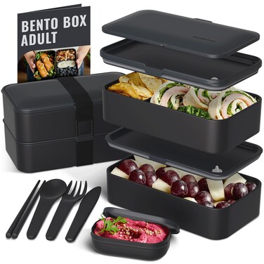 Bentoheaven Premium Bento Box Adult Lunch Box with Compartments for Women &amp; Men, Set of Utensil &amp; Chopsticks &amp; Dip Container, Cute Japanese Kids Bento Lunch Box, Microwavable (Outer Space)