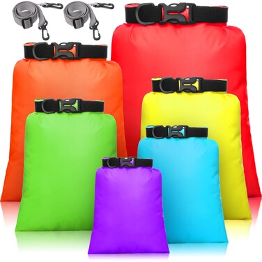 Waterproof Dry Bag Set 15 L+ 8 L +5 L+4 L+3 L+ 2 L Lightweight Sacks and Long Adjustable Shoulder Strap for Kayaking, Rafting, Boating, Hiking, Camping (Mixed Color,6 Pcs)