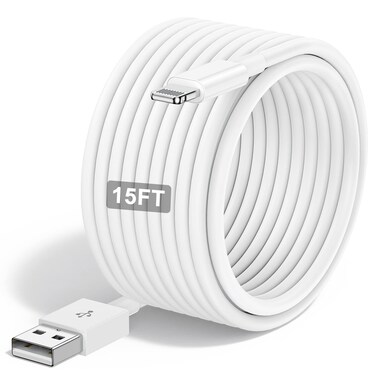 Extra Long iPhone Charger Cable 15 ft/5M,[Apple MFi Certified] USB to Lightning Cable15 ft, iPhone Fast Charging Cord for Apple iPhone 14/14pro/13/12/11/11Pro/11Max/ X/XS/XR/XS Max/8/7,iPad(White)