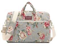 Canvaslove Grey Rose Pattern Waterproof Laptop Shoulder Messenger Bag Case With Rebound Bubble Protection for MacBook Pro 16 inch,LG Gram 16 inch and 15 inch-15.6 inch laptop