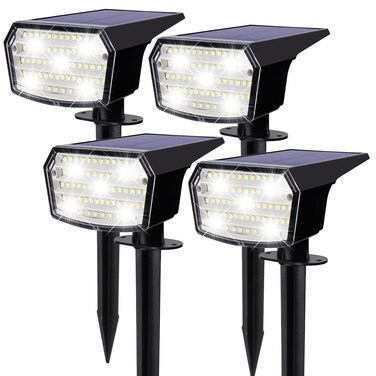 OKITOP Solar Spotlights Outdoor Waterproof IP65, 4-Pack 65 LED Super Bright Solar Lights with 3 Lighting Modes, Solar Spot Lights for Garden, Yard, Pathway, Driveway, Landscape &amp; Outdoor D&eacute;cor