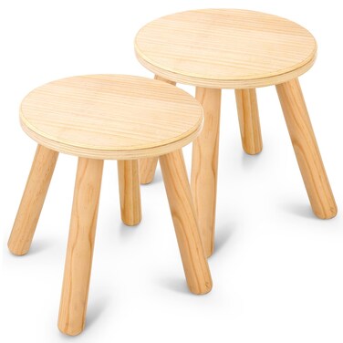 Wingyz Wooden Step Stools for Kids, 10 Inch Solid Kids Chairs Perfect Matched Sensory Table, Multi-Purpose Children Sitting Stool for Playroom Bathroom (Natural, 2 Pack)