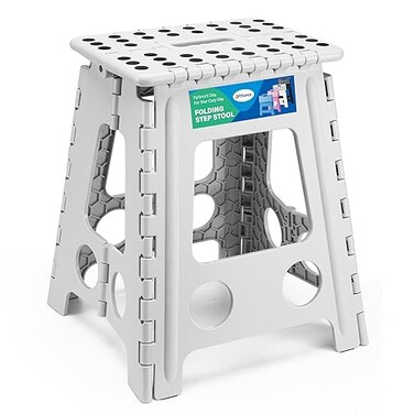 Dyforce 16 Inch Folding Step Stool 400lbs Capacity Sturdy Plastic Foldable Step Stools for Adults &amp; Kids Stepping Stool with Handle Easy to Carry Handle Folding Stool Ideal for Kitchen (Grey 1PC)