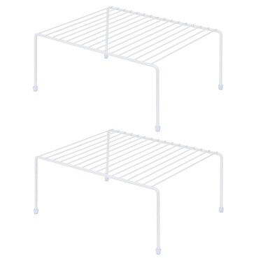 yaenoei Set of 2 - Kitchen Storage Shelf Rack (13.1 x 10.2 Inch)/Plastic Feet - Medium - Steel Metal - Rust Resistant Finish - Cups, Dishes, Cabinet &amp; Pantry Organization - Kitchen (White)