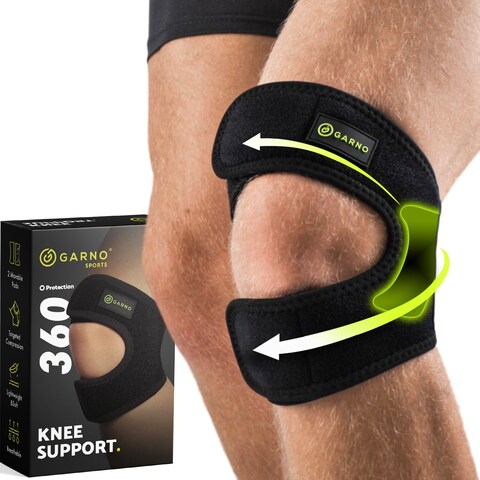 GARNO Knee Brace for Men and Women, Adjustable Neoprene Stabilizer for Meniscus Tear, Arthritis, Tendonitis, MCL, ACL, Pain Relief &amp; Recovery, Tendon Support Strap for Running (Small/Medium Size)