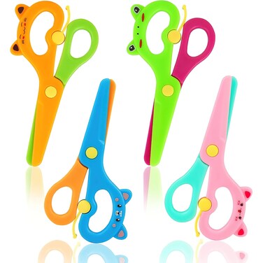 LOVESTOWN Plastic Scissors for Kids, 4 PCS Pre-School Training Scissors Children Safety Scissors Toddler Scissors Age 3 for Toddler Arts and Crafts