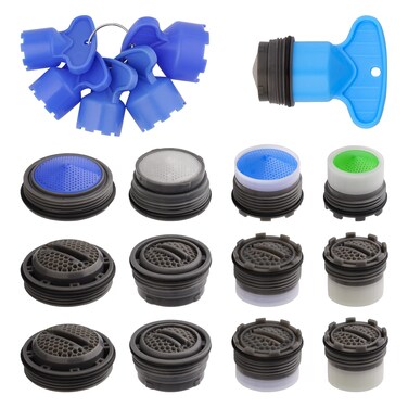 12 Pcs Faucet Cache Aerators with 6 Pcs Removal Wrench Tool, iFealClear Water Saving Flow Restrictor Replacement Part, for Bathroom or Kitchen Sink, M16.5 18.5 21.5 24 mm Tap Aerators Flow Restrictor