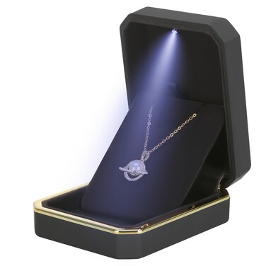 Luxury LED Pendant Necklace Gift Box with LED Light, Velvet Jewelry Storage Display Case for Proposal Engagement Wedding Anniversary Birthday Valentine's Day (Black)