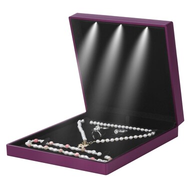 Large Velvet Jewelry Set Gift Box, Necklace Box With LED Light, Elegant Velvet Gift Box For Bracelet Necklace Earring Ring (Purple)