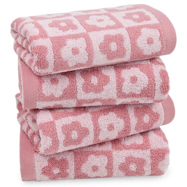 Jacquotha Cotton Hand Towels Pink Checkered Floral - Quick Drying Hand Towel Set of 4, for Women Girls Wife Mom Daughters, 29&rdquo; x 13&rdquo;