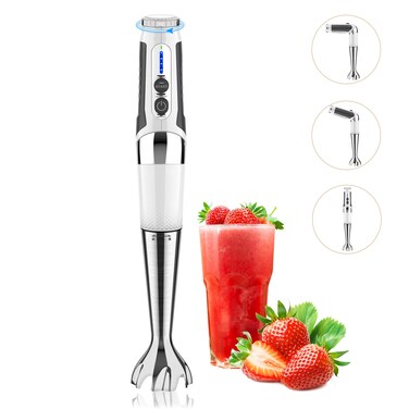 Cordless Immersion Blender Handheld: Powerful Rechargeable Electric Hand Blender, 21-Speed &amp; 3-Angle Adjustable with Stainless Steel Blades for Milkshakes, Smoothies, Soup, Puree, Baby Food (White)