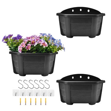 ORIMERC 9.8 inch Wood Imitated Wall Planter Pots for Indoor Plants, Wall Hanging Planters Living Wall Planter Indoor Outdoor Vertical Wall Mounted Planter for Your Green Plants, Dark Coffee (3 Pack)