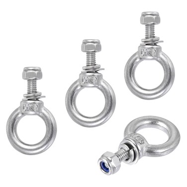 uxcell Lifting Eye Bolt M4 x 11mm Male Thread with Hex Screw Nut Gasket Flat Washer for Hanging, 304 Stainless Steel, 4 Sets