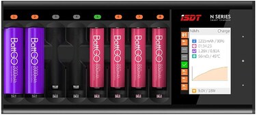 ISDT N8 LCD Display Universal Battery Charger, 8-Bay USB C 1.5 Hour Fast Charger for Rechargeable AAA Ni-MH/CD LiHv LiFePO4 Eneloop Battery Dis-Charging Household Using Basic Charger