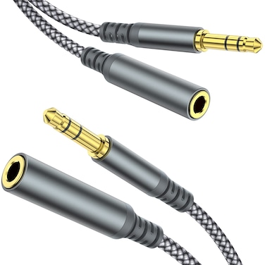 MCSPER Headphone Extension Cable, [2-Pack, 6.6ft Hi-Fi ] 3.5mm Extension AudioMale to Female Aux Adapter Hi-Fi Sound Stereo Extender Cord for Headset, iPhone, iPad, Smartphones, Tablets &amp; More (Grey)