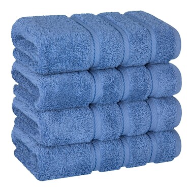 American Soft Linen Luxury Hand Towels for Bathroom, 100% Cotton Turkish 4 Piece Hand Towel Set, 600 GSM Hand Face Towels for Kitchen, Electric Blue Hand Towels