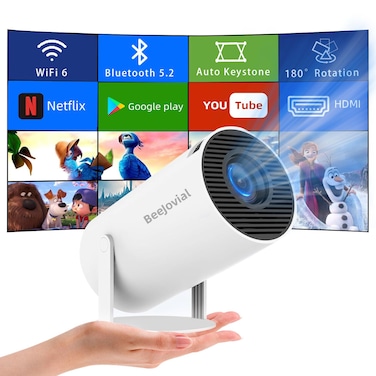 Portable Projector WiFi Bluetooth: Auto Keystone Mini projector for IOS Android Phone Laptop TV Stick HDMI USB (HY300Pro)