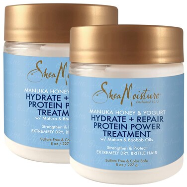 SheaMoisture Hair Mask - Manuka Honey &amp; Yogurt, Hydrate + Repair Protein Power Treatment, Hair Treatment for Dry, Damaged Hair Care with Organic Shea Butter &amp; Castor Oil for Hair, 8 Oz (Pack of 2)