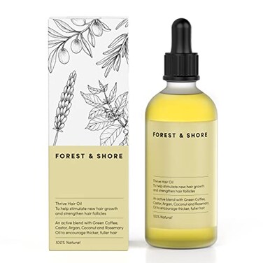 Forest &amp; Shore Hair Growth Oil, 100% Natural, with Caffeine, Biotin, Castor , Argan &amp; Rosemary, Effective Serum for Damaged Hair