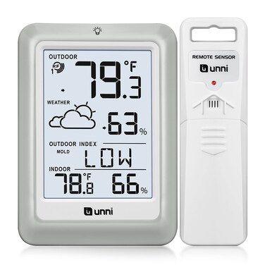 Indoor Outdoor Thermometer Hygrometer Wireless Weather Station, Temperature Humidity Monitor Battery Powered Inside Outside Thermometers with 330ft Range Remote Sensor and Backlight Display