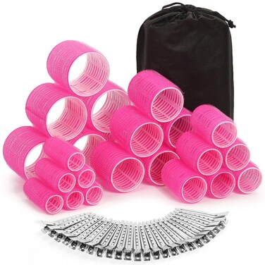 Rollers Hair Curlers 49 Pcs Set with 24Pcs Self Grip Hair Rollers 4 Sizes and 24 Pcs Hair Clips for Blowout Look Long Medium Short Thick Hair Volume