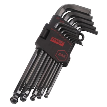 DISEN 13 Pieces Hex Key Allen Wrench Set SAE Size with Ball End, 1/20-3/8 Inch, Long Arm Ball Design, Chrome Vanadium Steel