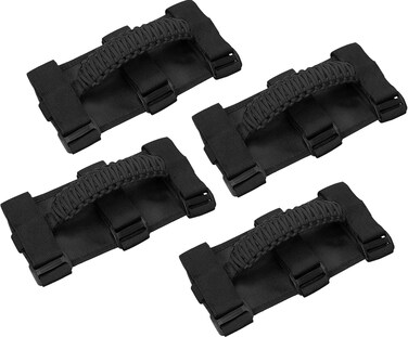 cartaoo 4 Pack Roll Bar Grab Handles,Premium Paracord Grip Handles Compatible with Jeep Wrangler YJ TJ JK JL, Easy to Fit 3 Straps Design for Gladiator JT 1987-2021,Jeep Gladiator Accessories (Black)
