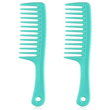 HYOUJIN Hair Comb, Two Set Large Wide Tooth Comb Detangling Wet or Dry Hair Combs Shower Comb for Women,Men,Black Natural Hair,Curly Hair,Long Hair,Cyan