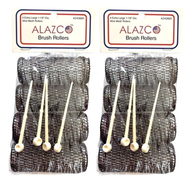 ALAZCO 8 pc Vintage Style Hair Rollers XLarge BRUSH ROLLERS &amp; 8 PINS (8 XL Rollers)