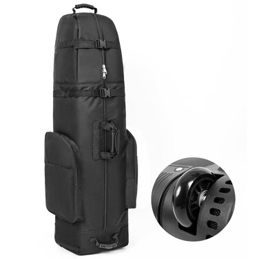 DAREKUKU Golf Travel Bag with Wheels, Lightweight &amp; Portable Golf Club Travel Cover for Airlines, 4 Large Pockets,1200D Heavy Duty Oxford Wear-Resistant, Soft-Sided Foldable for Easy Storage (Black)