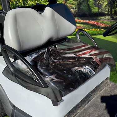 AFPANQZ American Flag Horse Golf Cart Seat Cover Golf Cart Accessories Summer Anti Hot Golf Cart Seat Blanket Universal Fit Most Golf Cart Club Car