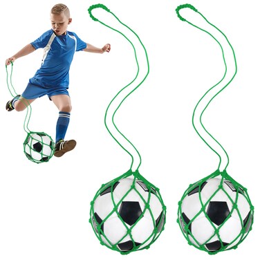 NVAAV 2 Pack Soccer Ball Net Kicker Football Kick Trainer, Bungee Training Juggling Net Fits Ball Size 3, 4, 5, Solo Soccer Kick Throw Practice Training Aid for Youth Adults - Green